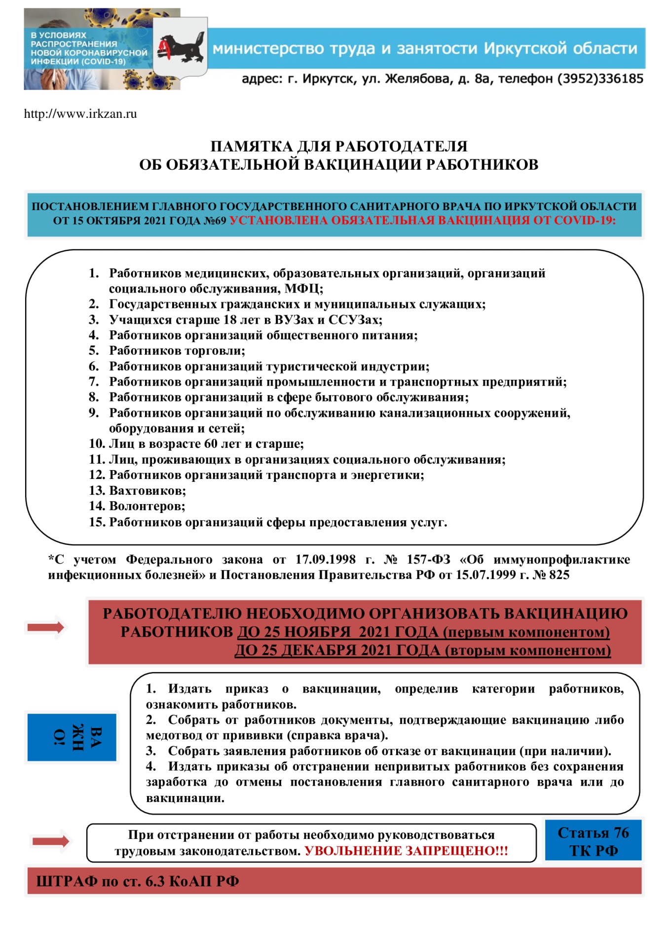 Памятка для работодателя об обязательной вакцинации работников